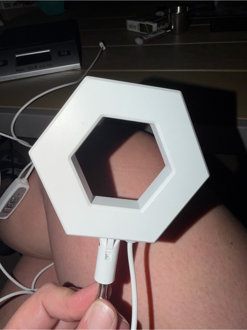 White Hexagonal LED Ring Light - Portable Photo Light